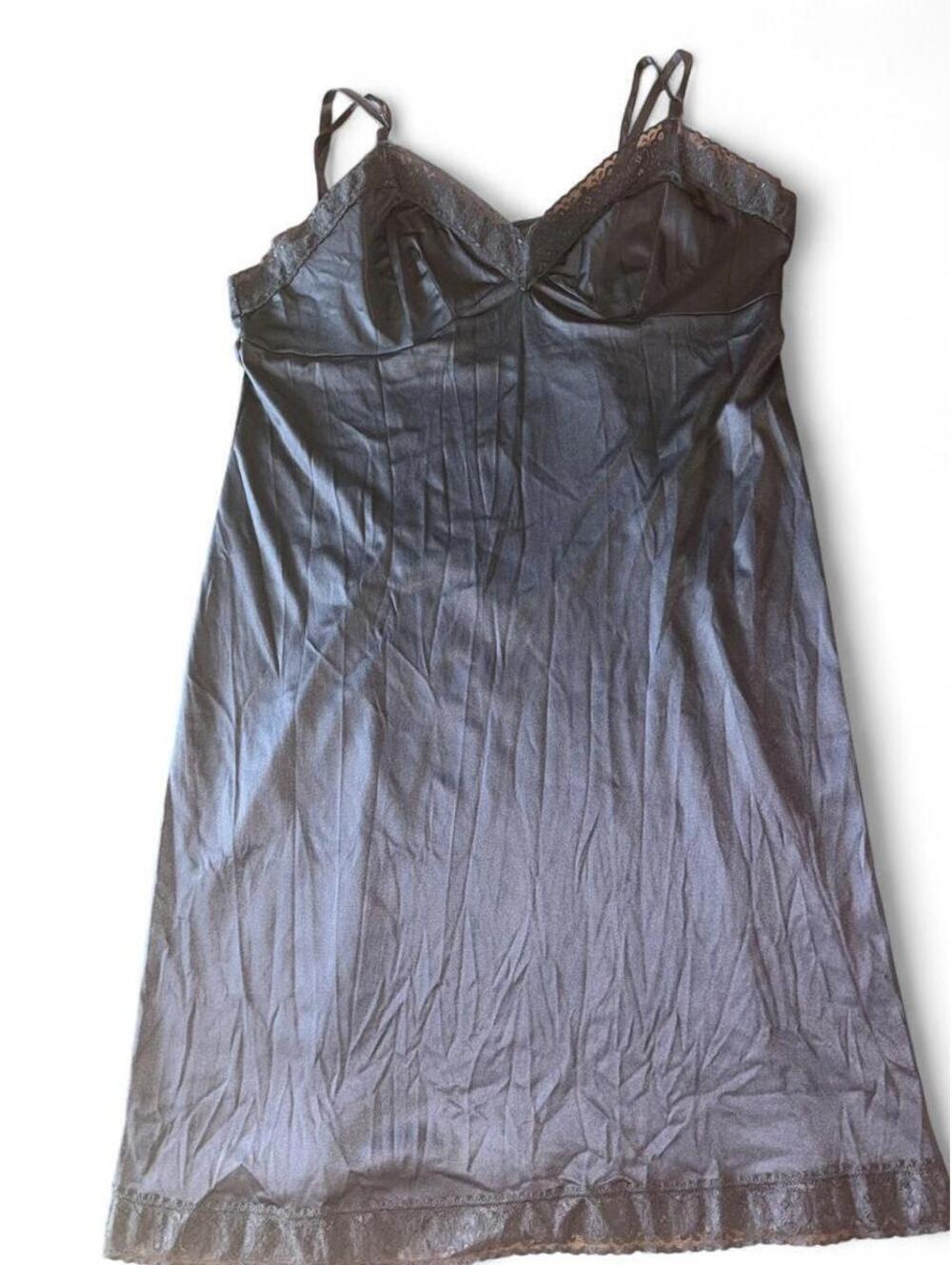 Black satin slip dress with lace trim #slip #nightwear